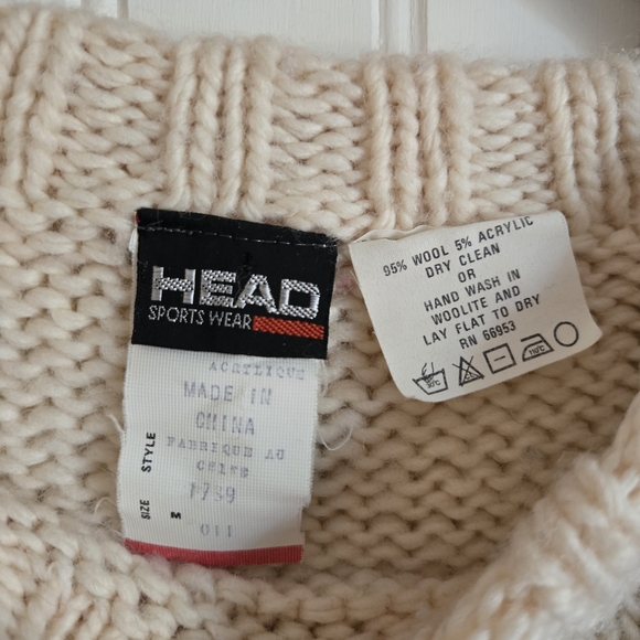 Head Vintage Women's Wool Cream Knitwear Sweater with Floral Accents - Picture 4 of 7